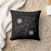 Boho Rock and roll guitar with flowers クッション (ブランケット)
