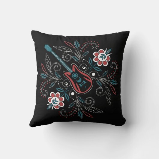 Boho Rock and roll guitar with flowers クッション (裏面)