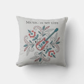 Boho Rock and roll guitar with flowers クッション (正面)