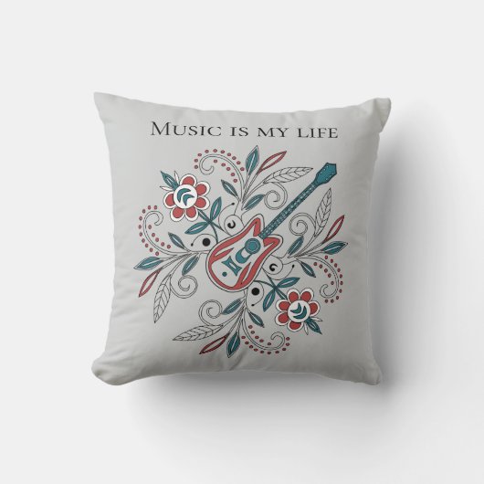 Boho Rock and roll guitar with flowers クッション (正面)