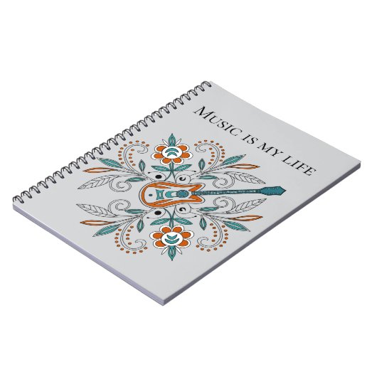 Boho Rock and roll guitar with flowers ノートブック (左側)