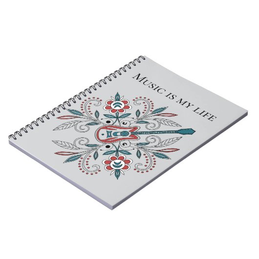 Boho Rock and roll guitar with flowers ノートブック (左側)