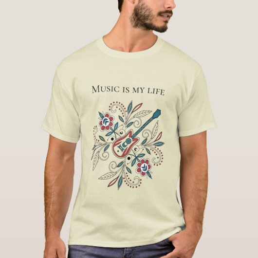 Boho Rock and roll guitar with flowers Tシャツ (正面)
