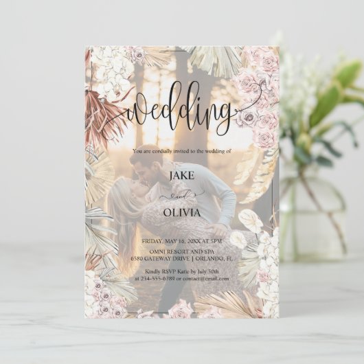 Boho Romance素朴写真エレガントフローラ結婚ズ 招待状 (スタンド正面)