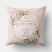 Boho Romantic Blush Pink Floral Sweet 15 Birthday クッション (正面)