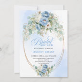Boho Romantic Dusty Blue Flowers Eucalyptus Bridal 招待状 (正面)