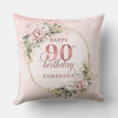 Boho Rose Gold Eucalyptus 90th Birthday Pillow クッション (裏面)