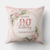 Boho Rose Gold Eucalyptus 90th Birthday Pillow クッション (正面)