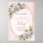 Boho Rose Gold Floral Baby Shower Welcome Sign ポスター (正面)