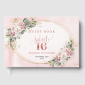 Boho Rose Gold Floral Eucalyptus Sweet Sixteen  ゲストブック (正面)