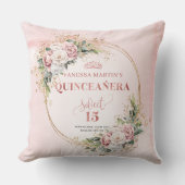 Boho Rose Gold Floral Greenery Mis Quince Birthday クッション (正面)