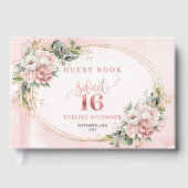 Boho Rose Gold Floral Greenery Sweet Sixteen Sign ゲストブック (正面)