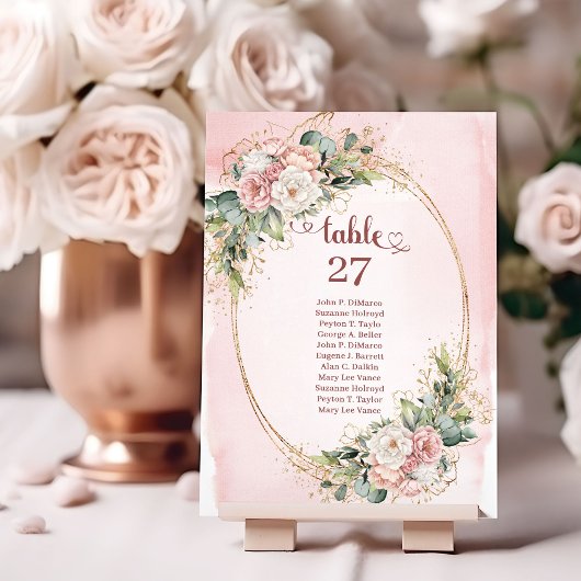 Boho Rose Gold Flowers Eucalyptus Table Number テーブルナンバー