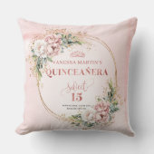 Boho Rose Gold Flowers Greenery Perfect Gift 15th クッション (正面)