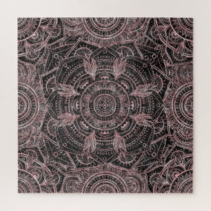Boho Rose Gold Gray Mandala Elegant Design ジグソーパズル