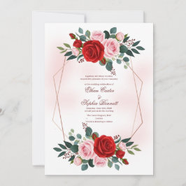Boho Rose Gold Hexagon Floral Wedding 招待状