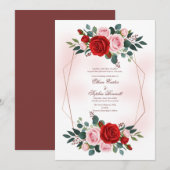 Boho Rose Gold Hexagon Floral Wedding 招待状 (正面/裏面)