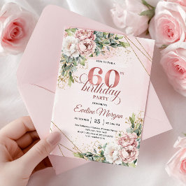 Boho Rose Gold Shimmering Blush Pink 60th Birthday 招待状