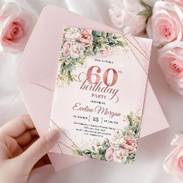 Boho Rose Gold Watercolor Floral 60th Birthday 招待状