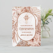 Boho Roses Floral Cross Confirmation 箔招待状 (立ち正面)