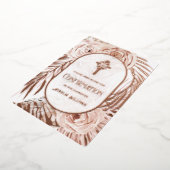 Boho Roses Floral Cross Confirmation 箔招待状 (回転した状態)