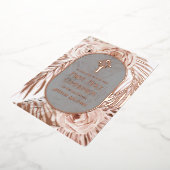 Boho Roses Floral Cross First Holy Communion 箔招待状 (回転した状態)