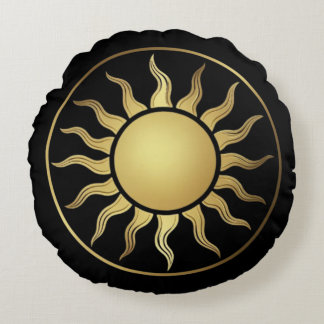 Boho Round Pillow: Luxury Gold Sun & Moon Decor ラウンドクッション