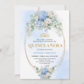 Boho Royal Blue Hydrangeas Eucalyptus Quinceañera 招待状 (正面)
