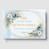 Boho Royal Sweet 15 Guest Book Dusty Blue Gold ゲストブック (正面)