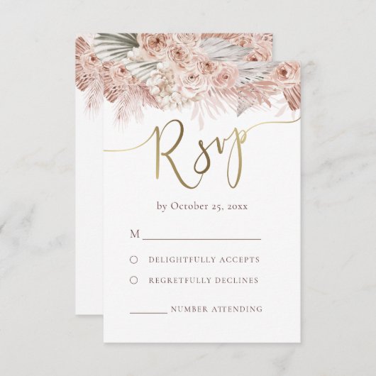 boho RSVP結婚の 出欠カード (正面/裏面)