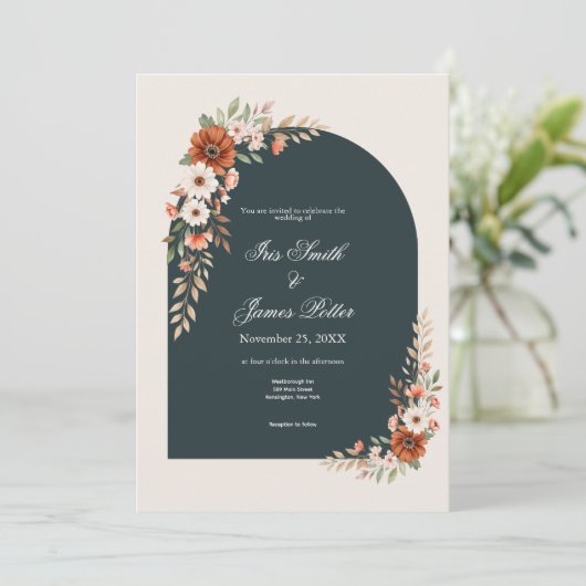 Boho Rust and White Daisy Wedding 招待状 (スタンド正面)