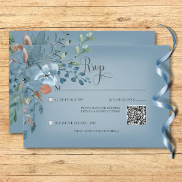 Boho Rust & Blueフローラの結婚ブルーQRコード 出欠カード