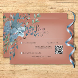 Boho Rust & Blueフローラ結婚のRust QRコード 出欠カード