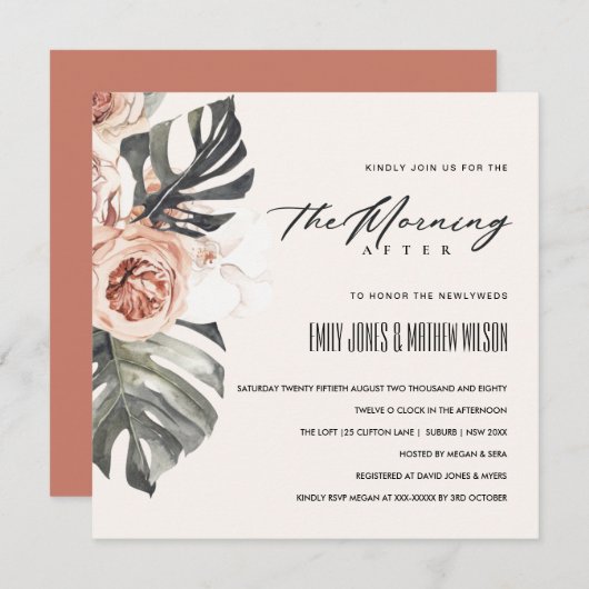 BOHO RUST MONSTERA FLORAの次の朝結婚に 招待状 (正面/裏面)