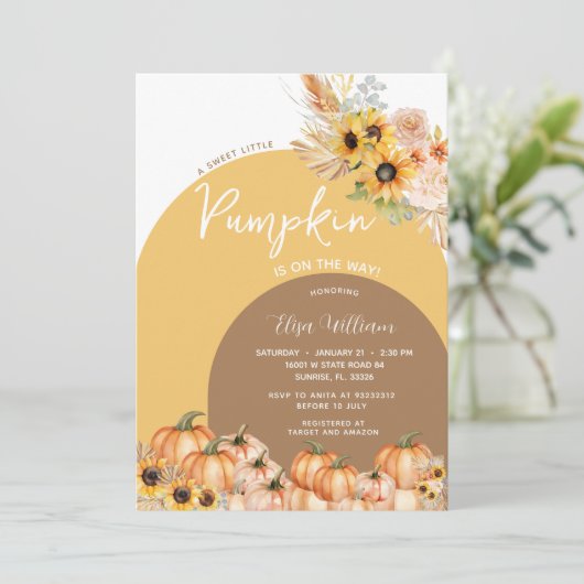 Boho Rust Orange Pumpkinは赤ちゃんシャワーの途中にある 招待状 (スタンド正面)