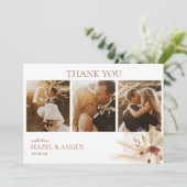 Boho Rust Terracotta Pampas写真の結婚フラット サンキューカード (スタンド正面)