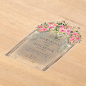 Boho Rustic Arch Western Watercolor Roses Wedding アクリル招待状 (レイダウン)