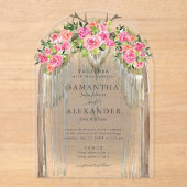 Boho Rustic Arch Western Watercolor Roses Wedding アクリル招待状 (正面)