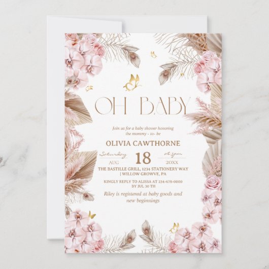 Boho Rustic Baby Shower Invitation 招待状 (正面)