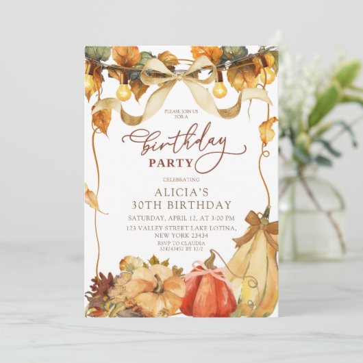Boho Rustic Bow Coquette fall pumpkin birthday  招待状 (スタンド正面)