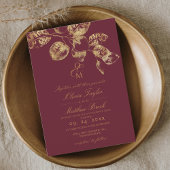 Boho Rustic Burgundy & Gold Wedding Invite 招待状