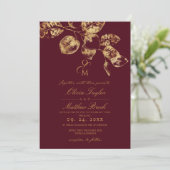 Boho Rustic Burgundy & Gold Wedding Invite 招待状 (スタンド正面)