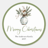 Boho Rustic Christmas Bouquet Earthy Sticker ラウンドシール (正面)