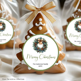 Boho Rustic Christmas Wreath Botanical Sticker ラウンドシール