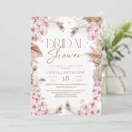 Boho Rustic Dusty Pink Bridal Shower Invitation 招待状 (スタンド正面)