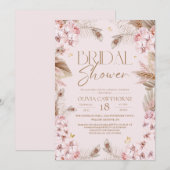 Boho Rustic Dusty Pink Bridal Shower Invitation 招待状 (正面/裏面)