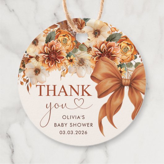 Boho Rustic Fall Floral Baby Shower フェイバータグ (裏面)