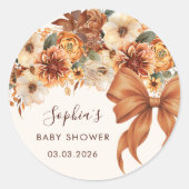 Boho Rustic Fall Floral Baby Shower  ラウンドシール (正面)