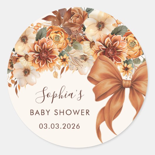 Boho Rustic Fall Floral Baby Shower  ラウンドシール (正面)