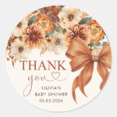 Boho Rustic Fall Floral Baby Shower  ラウンドシール (正面)